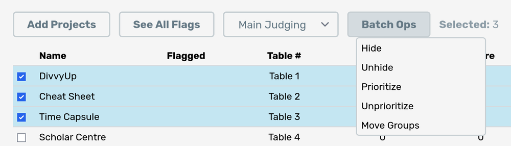 Batch Operations dropdown