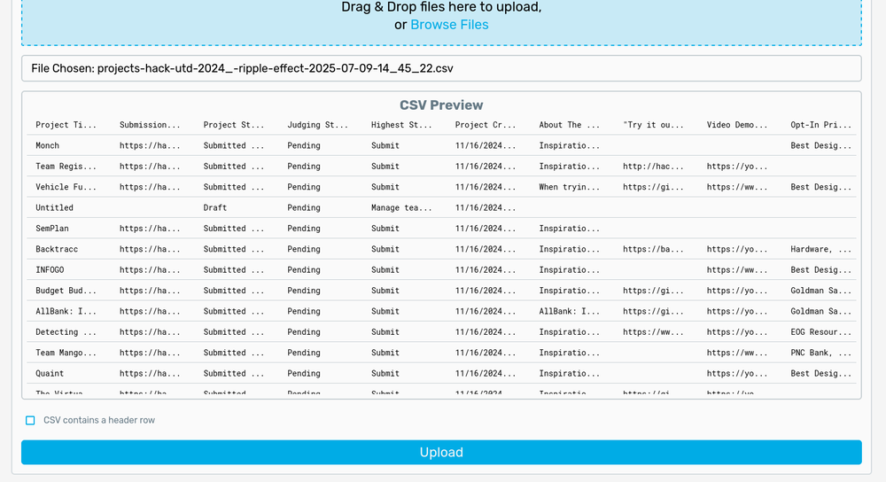 CSV Upload Preview