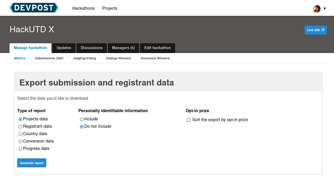 Devpost Project Export Page
